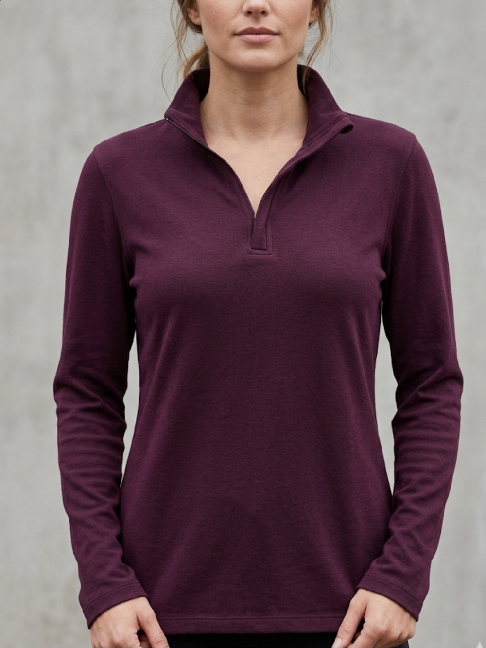 Banana Republic Cotton Quarter Zip Pullover Top Sz L | Maroon Long Sleeve